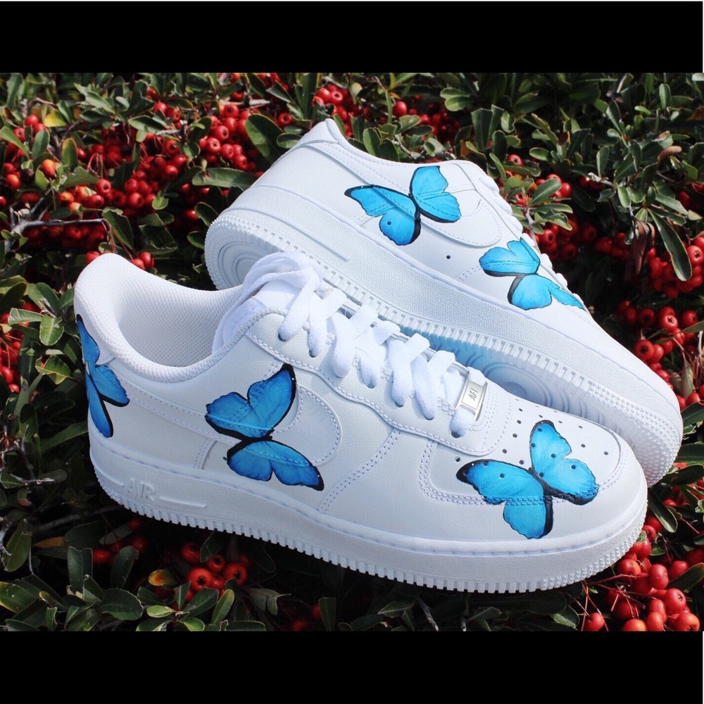 custom Air Force 1 Nike white w/ blue butterfly
